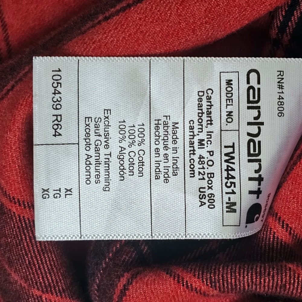 Carhartt Mens XL Loose Fit Flannel Shirt Red Black TW4451-M Cotton Workwear - Picture 6 of 11